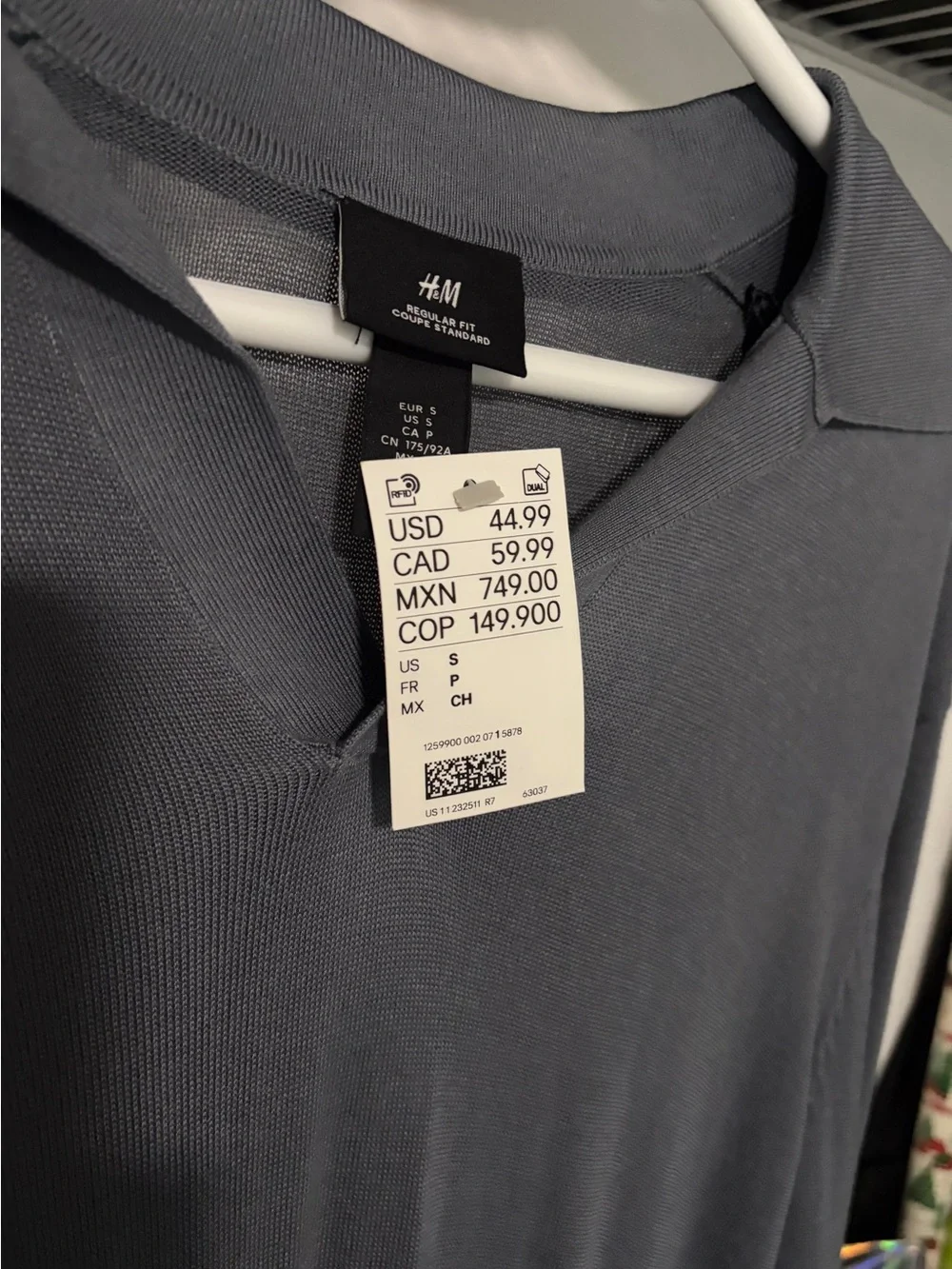 NWT H&M Men Premium Selection Fine Knit Long Sleeve Polo Shirt Small Grey Silk